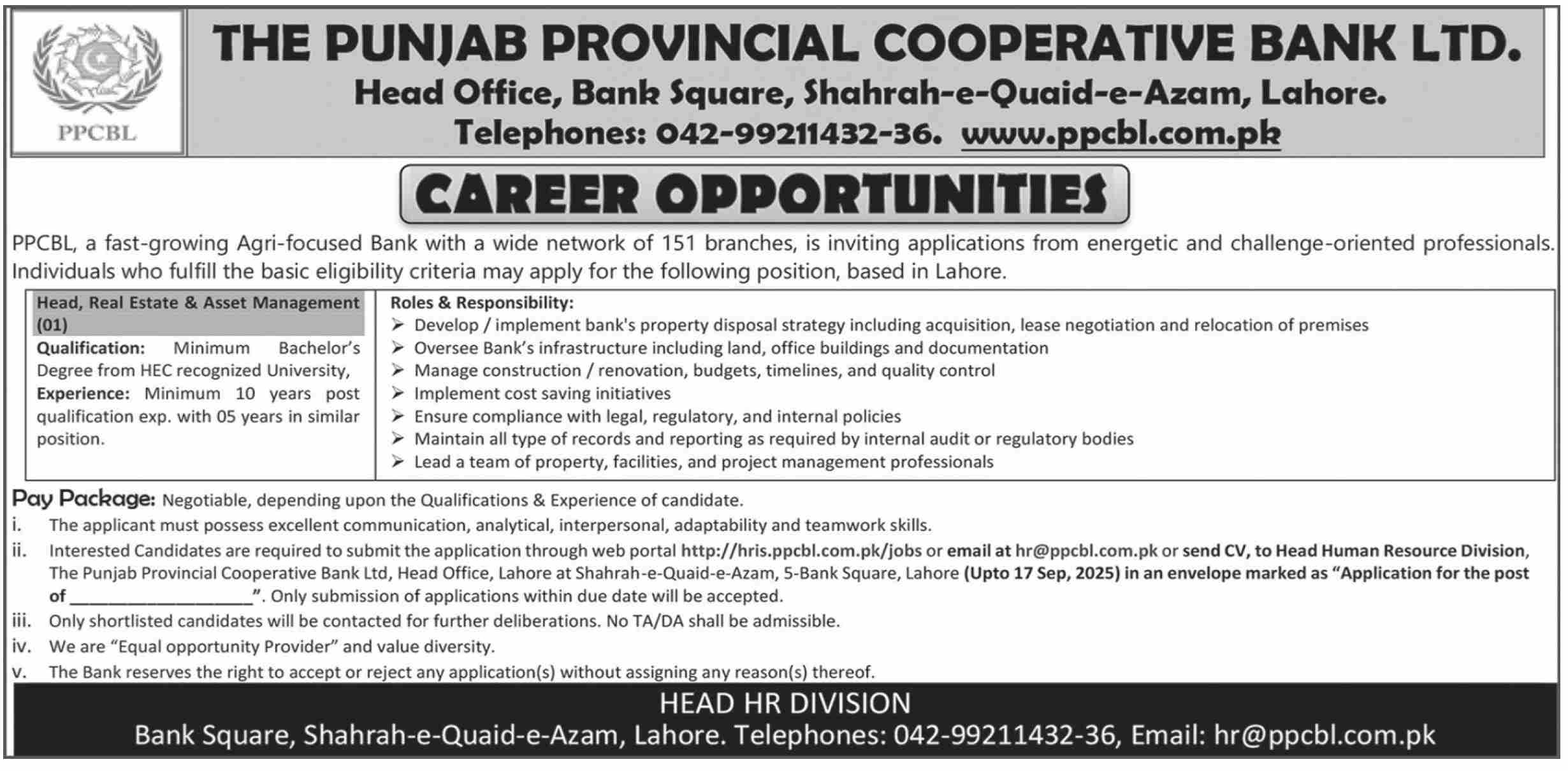 Jobs in The Punjab Provincial Cooperative Bank Limited Lahore